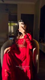 Red Color Faux Georgette Fabric Sequence Work Suit