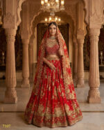 Red Color Georgette Fabric Floral Print Work Lehenga