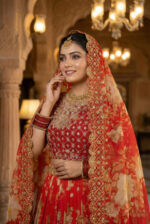 Red Color Georgette Fabric Floral Print Work Lehenga
