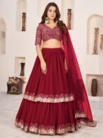 Red Color Georgette Fabric Jari With Sequence Work Lehenga