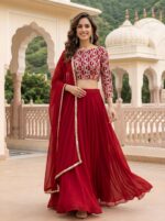 Red Color Georgette Fabric Sequence Work Lehenga