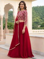 Red Color Georgette Fabric Sequence Work Lehenga