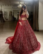 Red Color Net Fabric Sequence Work Lehenga