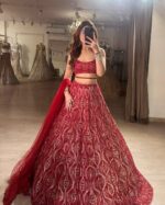 Red Color Net Fabric Sequence Work Lehenga