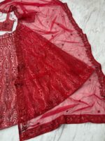 Red Color Net Fabric Sequence Work Lehenga