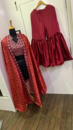 Reddish Color Japan Satin Silk Fabric Digital Print Work Sharara Set