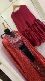 Reddish Color Japan Satin Silk Fabric Digital Print Work Sharara Set