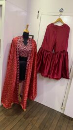 Reddish Color Japan Satin Silk Fabric Digital Print Work Sharara Set