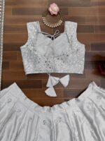 Silver Color Japan Satin Fabric Sequence Work Lehenga