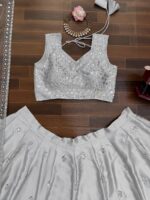 Silver Color Japan Satin Fabric Sequence Work Lehenga