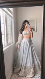 Silver Color Japan Satin Fabric Sequence Work Lehenga