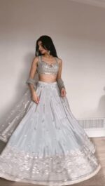 Silver Color Japan Satin Fabric Sequence Work Lehenga