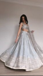 Silver Color Japan Satin Fabric Sequence Work Lehenga