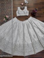Silver Color Japan Satin Fabric Sequence Work Lehenga