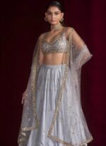 Silver Color Satin Silk Fabric Sequence With Jari Work Lehenga