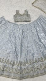Silver Color Satin Silk Fabric Sequence With Jari Work Lehenga