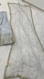 Silver Color Satin Silk Fabric Sequence With Jari Work Lehenga