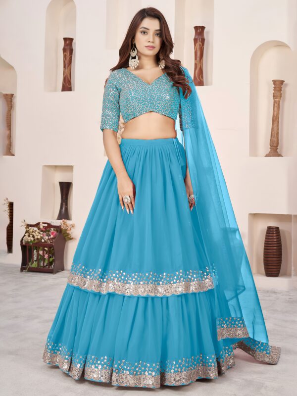 Sky Blue Color Georgette Fabric Jari With Sequence Work Lehenga