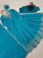 Sky Color American Silk Fabric Sequence Work Gown