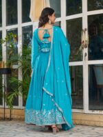 Sky Color American Silk Fabric Sequence Work Gown