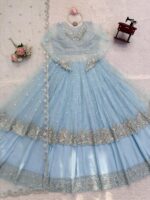 Sky Color Faux Georgette Fabric Sequence Work Lehenga Gown