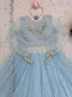 Sky Color Faux Georgette Fabric Sequence Work Lehenga Gown