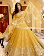 Special For Haldi Yellow Color Georgette Fabric Paper Mirror Work Lehenga