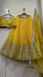Special For Haldi Yellow Color Georgette Fabric Paper Mirror Work Lehenga
