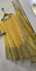 Special For Haldi Yellow Color Georgette Fabric Paper Mirror Work Lehenga