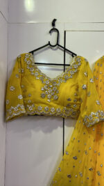Special For Haldi Yellow Color Georgette Fabric Paper Mirror Work Lehenga