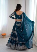 Teal Blue Color Faux Georgette Fabric Sequence Work Lehenga