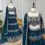 Teal Blue Color Faux Georgette Fabric Sequence Work Lehenga