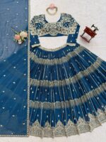 Teal Blue Color Faux Georgette Fabric Sequence Work Lehenga