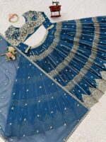 Teal Blue Color Faux Georgette Fabric Sequence Work Lehenga