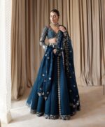 Teal Blue Color Malai Silk Fabric Sequence With Jari Work Lehenga