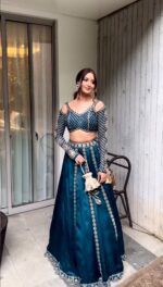 Teal Blue Color Malai Silk Fabric Sequence With Jari Work Lehenga