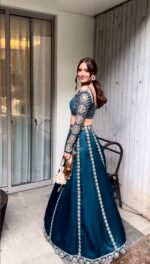 Teal Blue Color Malai Silk Fabric Sequence With Jari Work Lehenga