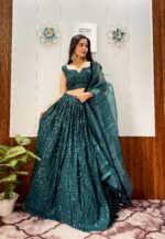 Teal Green Color Georgette Fabric Sequence Work Lehenga