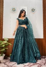 Teal Green Color Georgette Fabric Sequence Work Lehenga