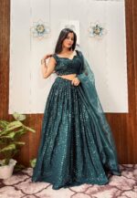 Teal Green Color Georgette Fabric Sequence Work Lehenga