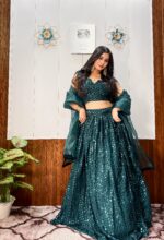 Teal Green Color Georgette Fabric Sequence Work Lehenga