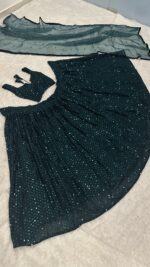 Teal Green Color Georgette Fabric Sequence Work Lehenga