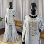 White Color Faux Georgette Fabric Sequence With Thread Work Sharara Set