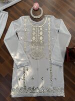 White Color Faux Georgette Fabric Sequence With Thread Work Sharara Set