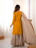 Yellow Color Chinon Silk Fabric Pearl Work Sharara Suit