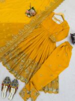 Yellow Color Crunchy Silk Fabric Sequence Work Anarkali Suit