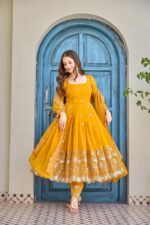 Yellow Color Crunchy Silk Fabric Sequence Work Anarkali Suit
