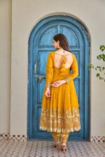 Yellow Color Crunchy Silk Fabric Sequence Work Anarkali Suit