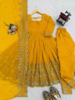 Yellow Color Crunchy Silk Fabric Sequence Work Anarkali Suit