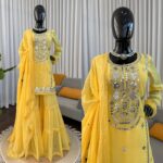 Yellow Color Faux Georgette Fabric Sequence With Thread Work Sharara Set